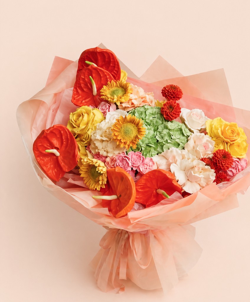 Marshmallow bouquet combined with fresh flowers